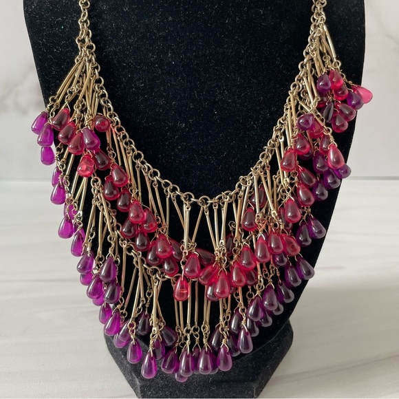 Coldwater Creek Lush Drops Necklace- Gold, Purple, Pink- Statement Necklace-NWOT - Picture 2 of 6